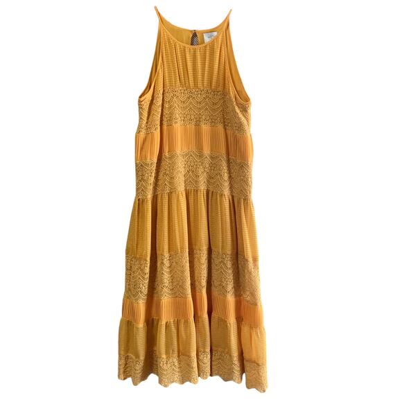 HD in Paris Yellow Tiered Multitextural Midi Sundress Sz XS Boho Cottage Fairy - Picture 2 of 9